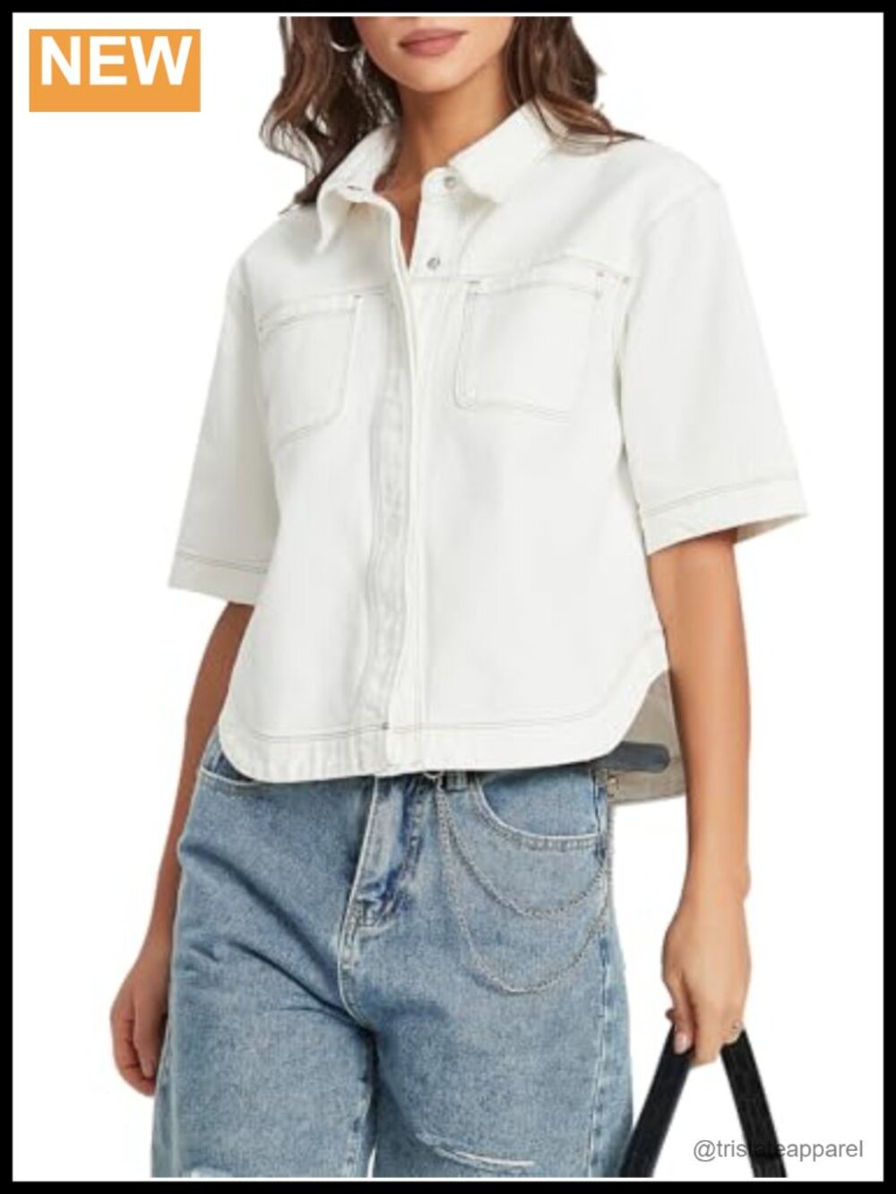 Women's Lightweight Cotton Blend Denim Button Down Short Sleeve Shirt Casual